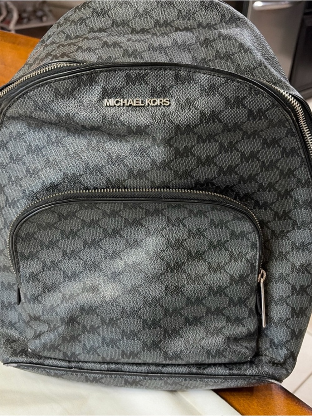 Michael Kors Black and Gray MK Logo Backpack